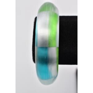Alexis Bittar Bangle Bracelet Lucite Green Clean Blue Handcrafted Signed Bin7